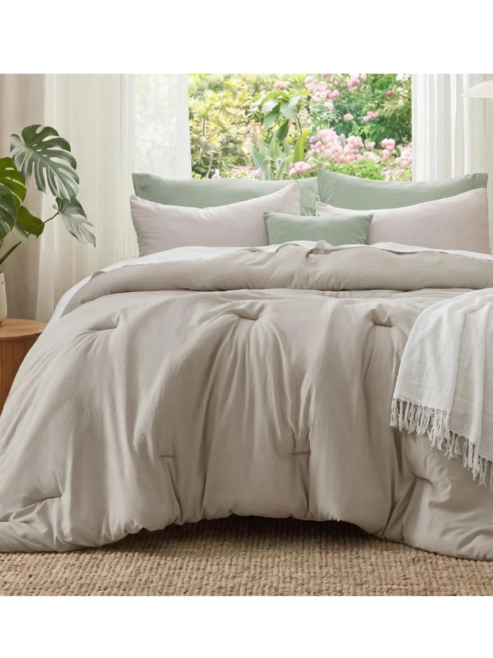 Bedsure Gentlesoft QUEEN SIZE Comforter Bedding Set 100% Microfiber- MUTED LINEN